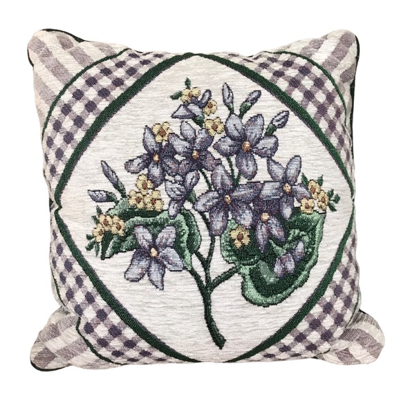 Lot Of 3 Vintage Floral Needlepoint Cottagecore Throw Pillows Purple And Greens - Picture 6 of 14